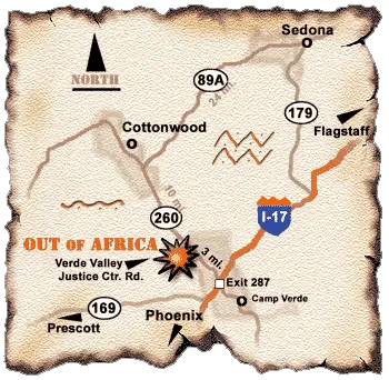 Map and Directions to Out of Africa Wildlife Park From Sedona